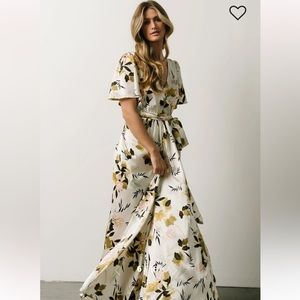 Baltic Born Sicily Satin Maxi Dress in Off-White floral - XS